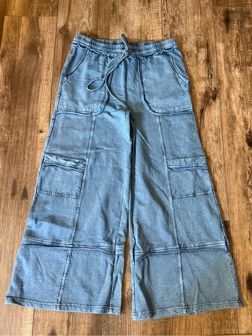 Avani Del Amour Wide Leg French Terry Knitted Pants — Slate Blue